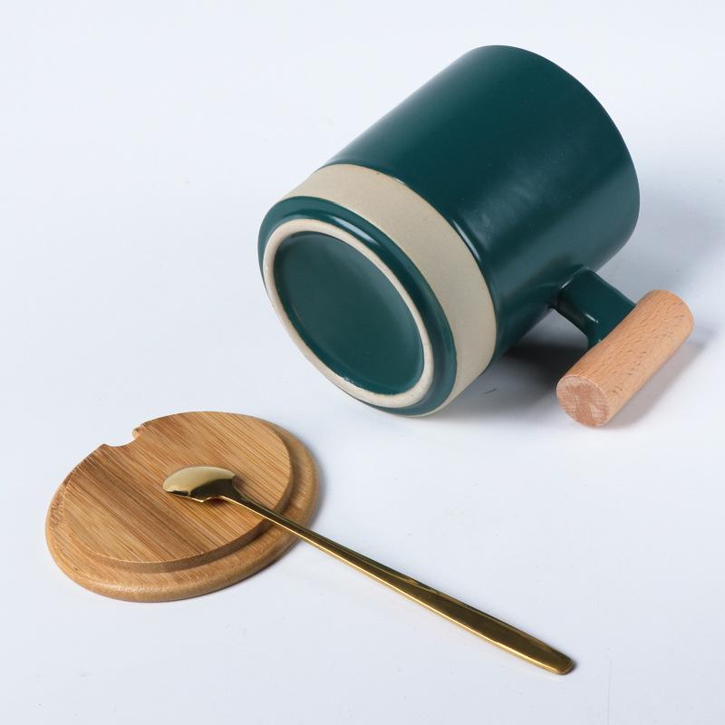 

Literary wood handle ceramic mug office tea cup 380ml