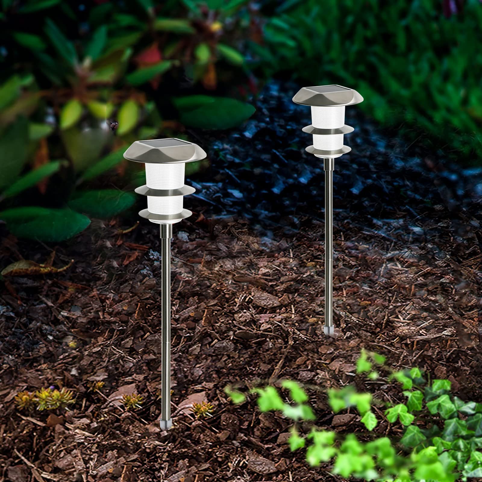 

Stay lit until the next morning GWSOLAR [Smart Lighting Stainless Steel Gardening Light, Set of 2] White, 30 Lumens, 74cm Tall, Garden, Entryway,