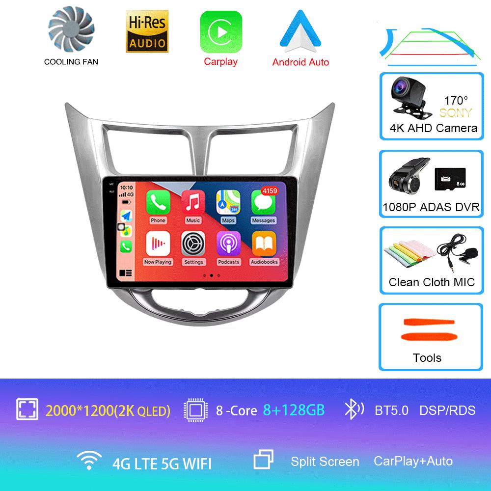 Android14 Carplay Auto For Hyundai Solaris Verna Accent 1 2010 2011 2012 2013 -2016 Multimedia Player Car Radio DSP Stereo 2 Din