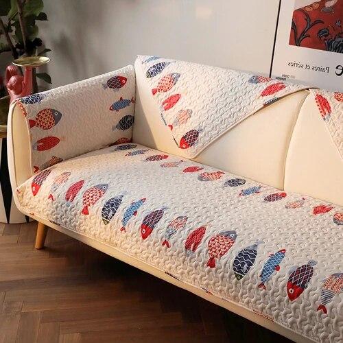 Four Season Universal Cartoon White Non-slip Sofa Covers for Living Room Cushion Couch Embroidery Soft Fabric