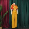 D341 European/American Summer Printed Stand-Up Collar Long Sleeve Shirt & Wide-Leg Pants Two-Piece Fashion Suit
