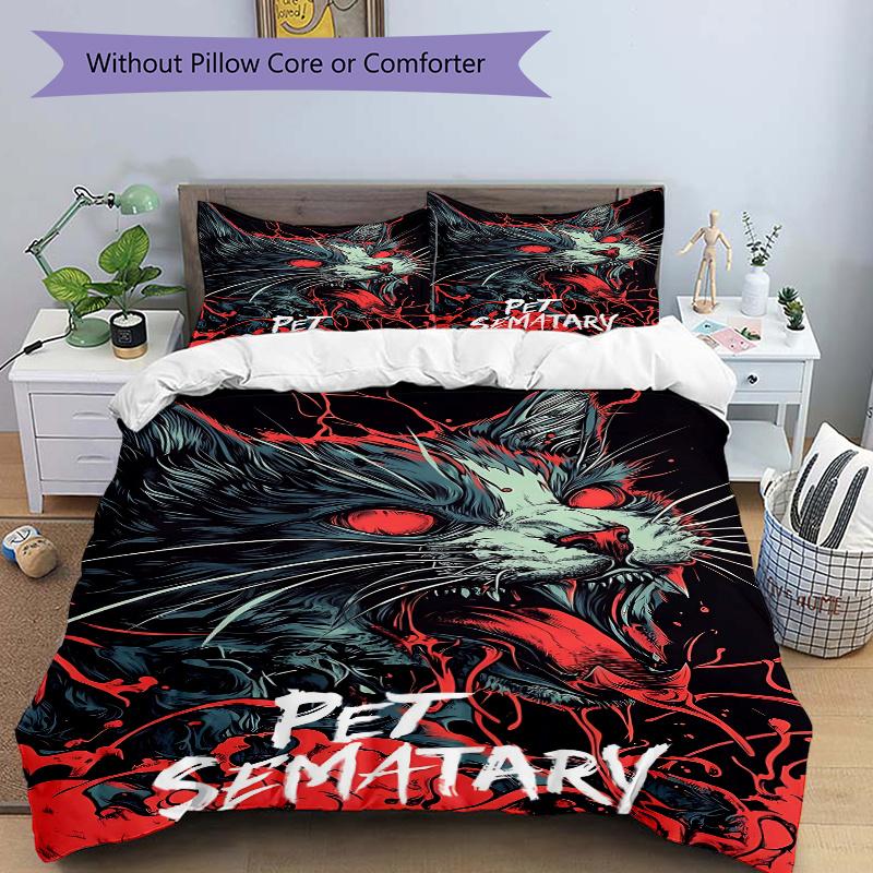 

3 шт. Комплект постельного белья с принтом «Кладбище домашних животных: Алый кот» - Включает 1 пододеяльник и 2 наволочки, Машинная стирка - Подходит для всех сезонов.H068 135x200cm