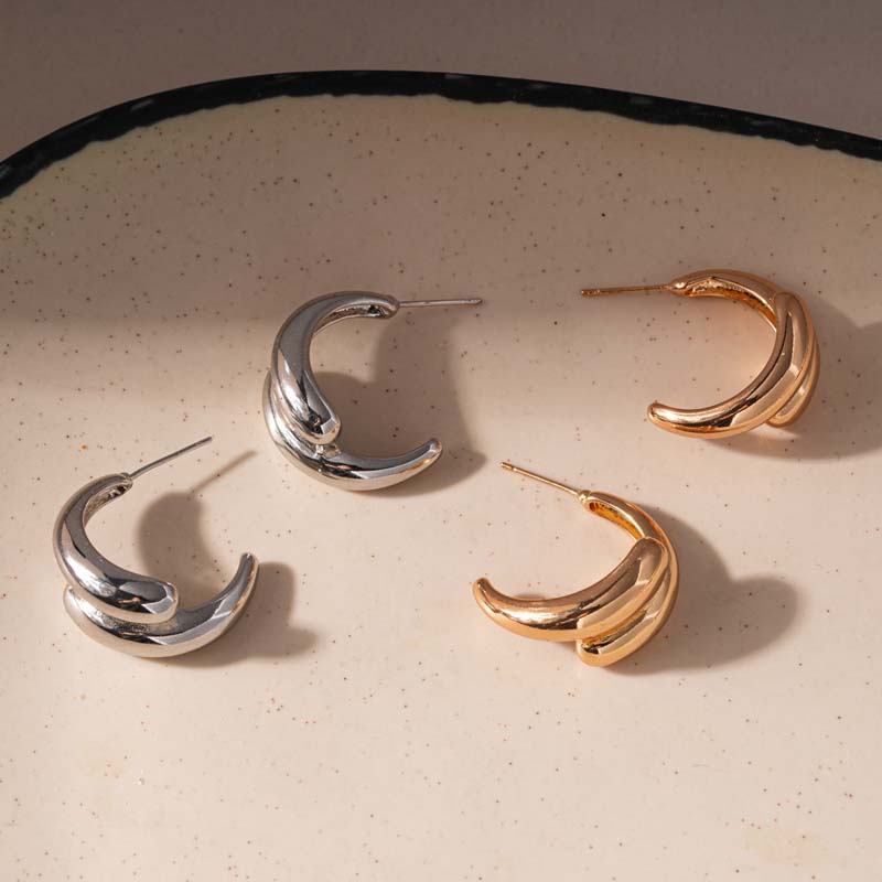 Vintage Gold Color Teardrop Curved Shape Stud Earrings For Women Elegant Irregular Geometric Earrings Jewelry Accessorises
