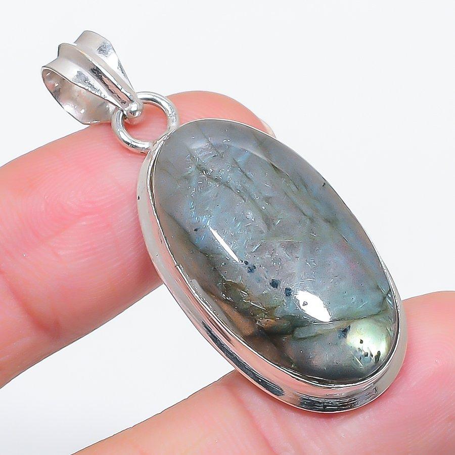 Natural Labradorite Gemstone 925 Sterling Silver Jewelry Pendant 1.81" l8o03
