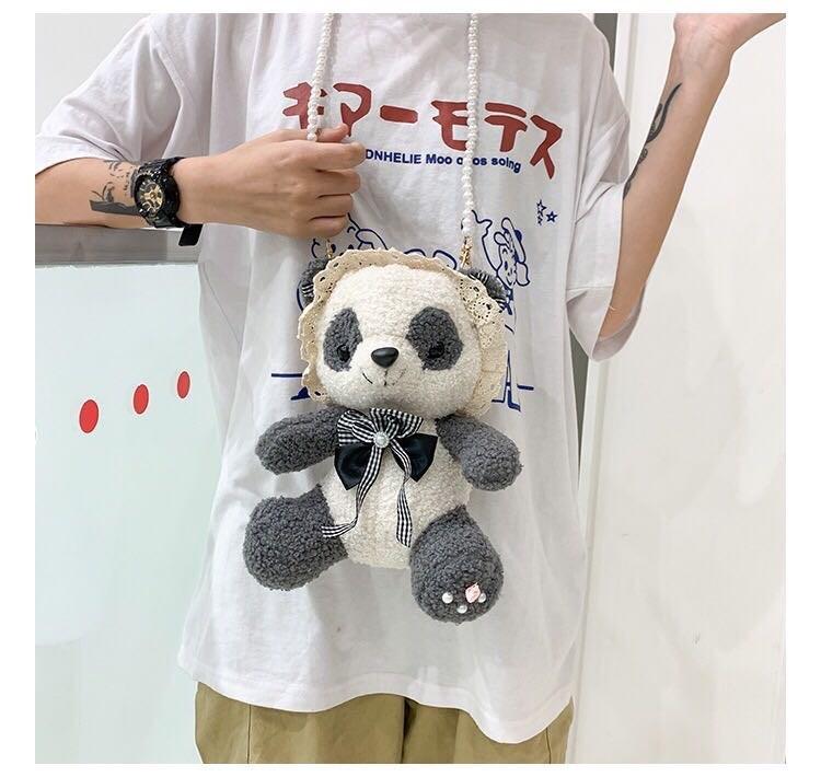 Panda Bag Plush With Zipper Closure For Daily Use And Cute Cartoon Style