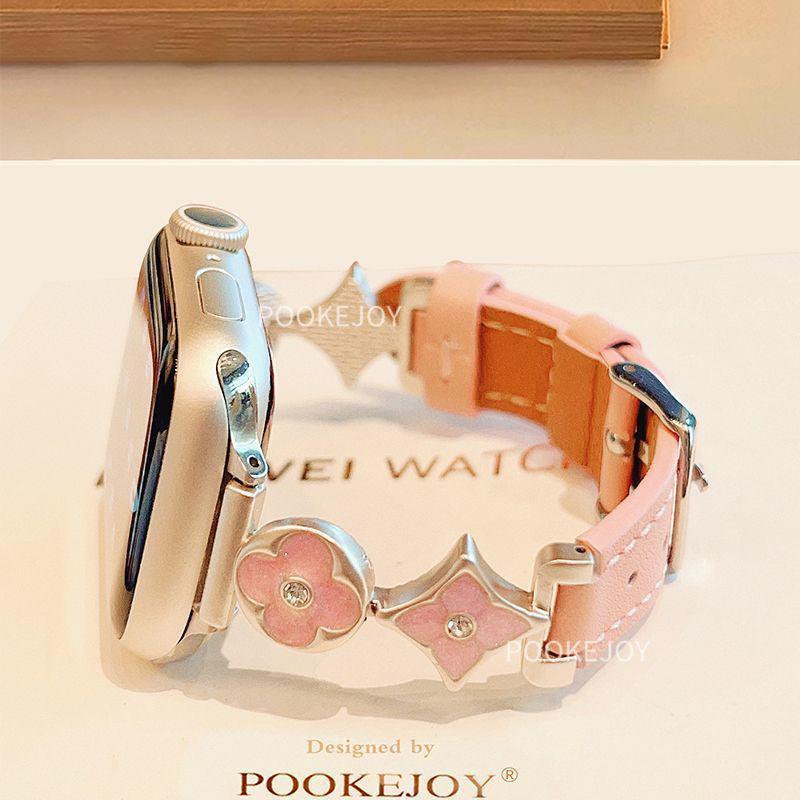 Lux Leather Four-Leaf Clover Metal Strap for Apple Watch S8, S9, S10