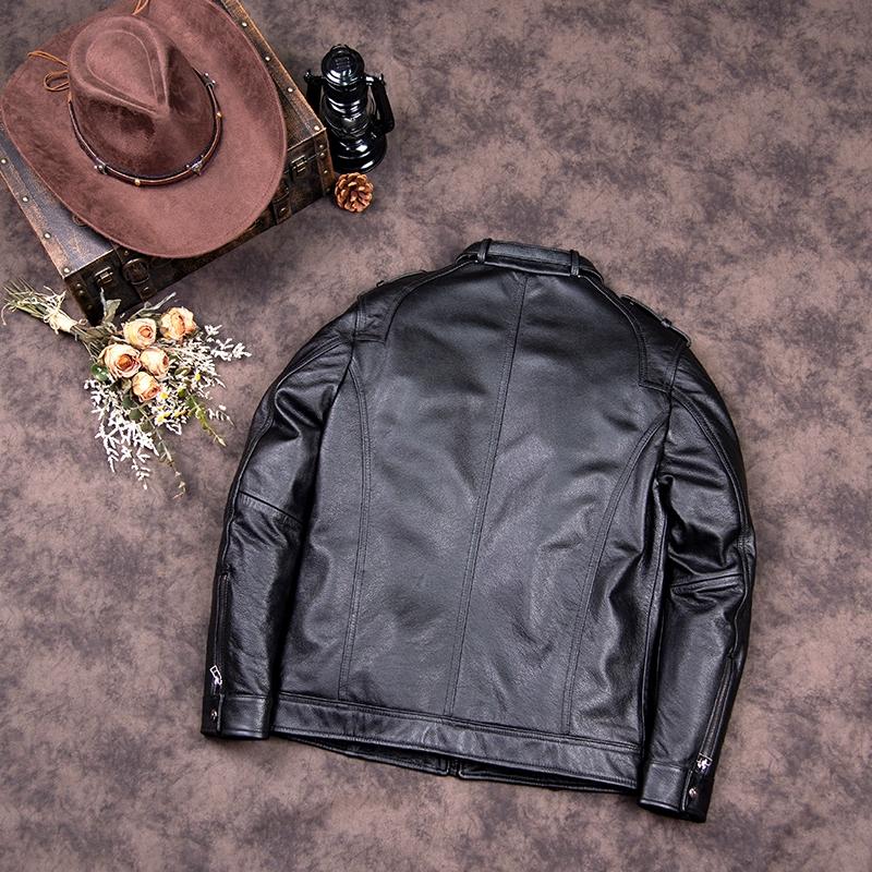 Chinese Size Men Leather Jacket Style Genuine Cowhide Soft Slim Fit Spring Autumn
