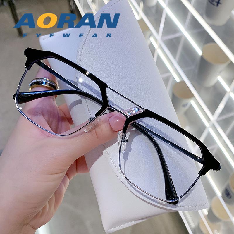 

Men s Retro Black Double Bridge Blue Light Blocking Eyeglass Frames