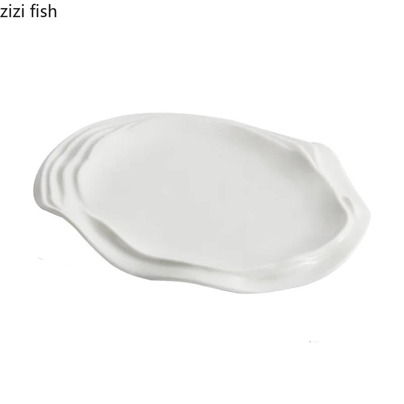 Pure White Water Ripple Ceramic Dining Plate Restaurant Creative Dessert Plate Pasta Plate Snack Plates Specialty Tableware