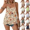 Women Sleeveless Floral Print Double Layer Camisole Top Lightweight Spaghetti Strap Summer Blouse Casual Loose Fit Shirt