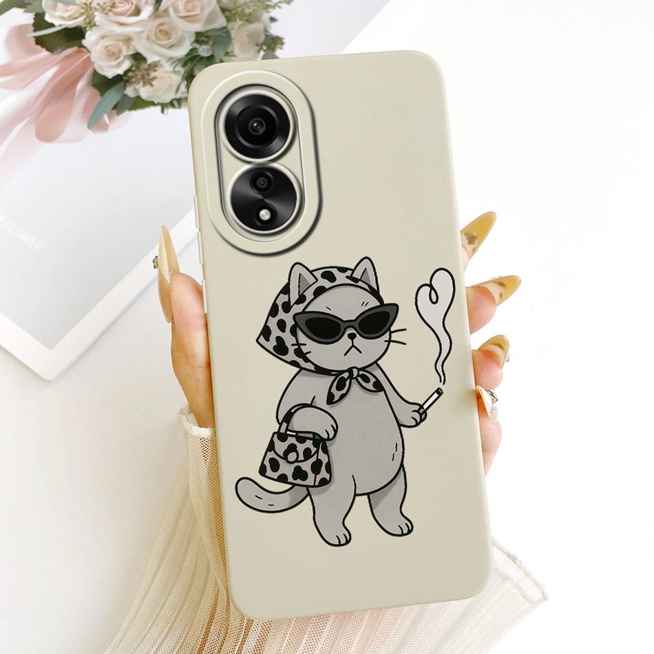 For OPPO A78 4G CPH2565 / A78 5G CPH2483 Cute Cat Flower Cartoon Phone Case For Oppo A78 Shockproof Soft Silicone Bumpers