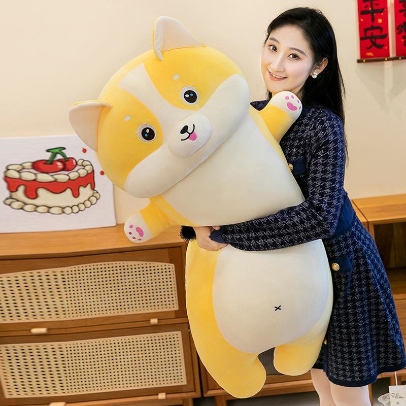 Cute long corgi plush toy throw pillow peach butt soft cute girl bedmate doll gift