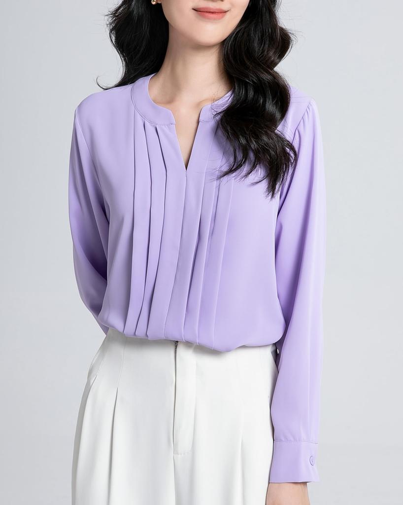 SPRING SEAON Long Sleeve Chiffon Blouse with Tucked Loose Plus Sizes Suitable for Size M Women's V-Neck Detail, Fit, Available, Suits, Office,