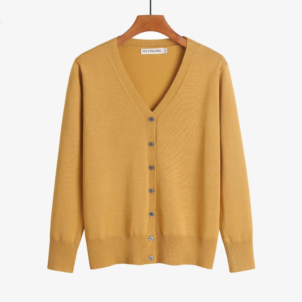 Dames effen lichtgewicht casual gebreid shirt V-hals lange mouwen slank ademend gebreid vest lente herfst mode eenvoudige losse zachte plus jas voor dames