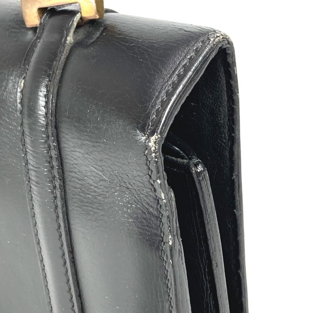 Hermes Bolsa de Mão com Aba e Logo Vintage Bolsa de Ombro Couro Preto/Ferragens Douradas