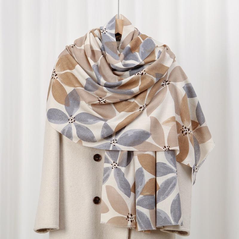 

Pear Blossom Rain Skin-friendly Velvet Autumn and Winter Skin-friendly and Warm Imitation Cashmere Printed Scarf Versatile Shawl 88*180cm рожевий