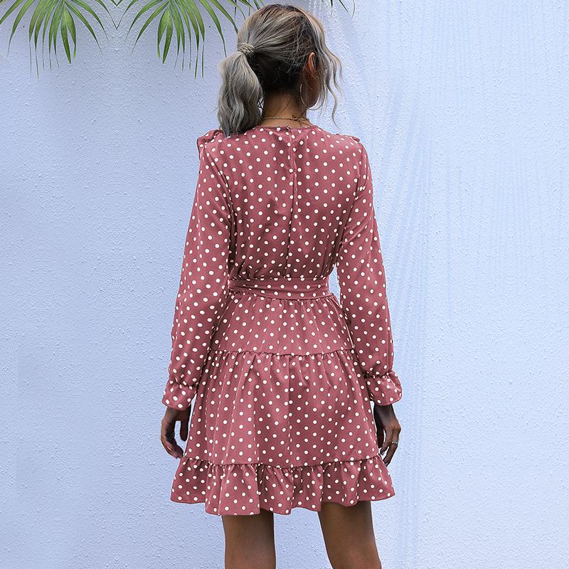 YYFS Women's Vintage Summer Spring Polka Dot Print Long Sleeve O-Neck High Waist Casual Dresses