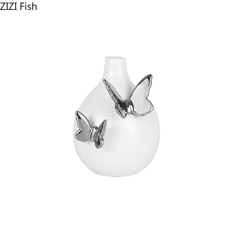 Silver Butterfly Decorative Ceramic Vase Flowers Pots Desk Decoration Flower Arrangement Floral Vases Room Aesthetic Decor