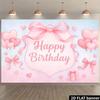 2D Flat Soft Pink Birthday Banner Pastel Bow & Heart Themed Backdrop for Baby Shower & Birthday