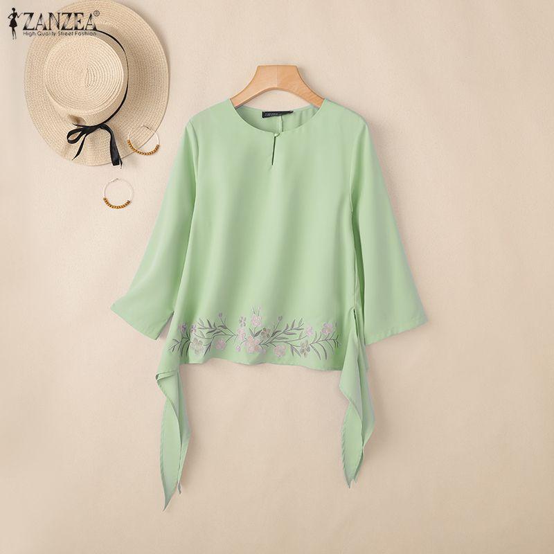 ZANZEA Women Casual Round Neck 3/4 Sleeve Loose Print Blouse