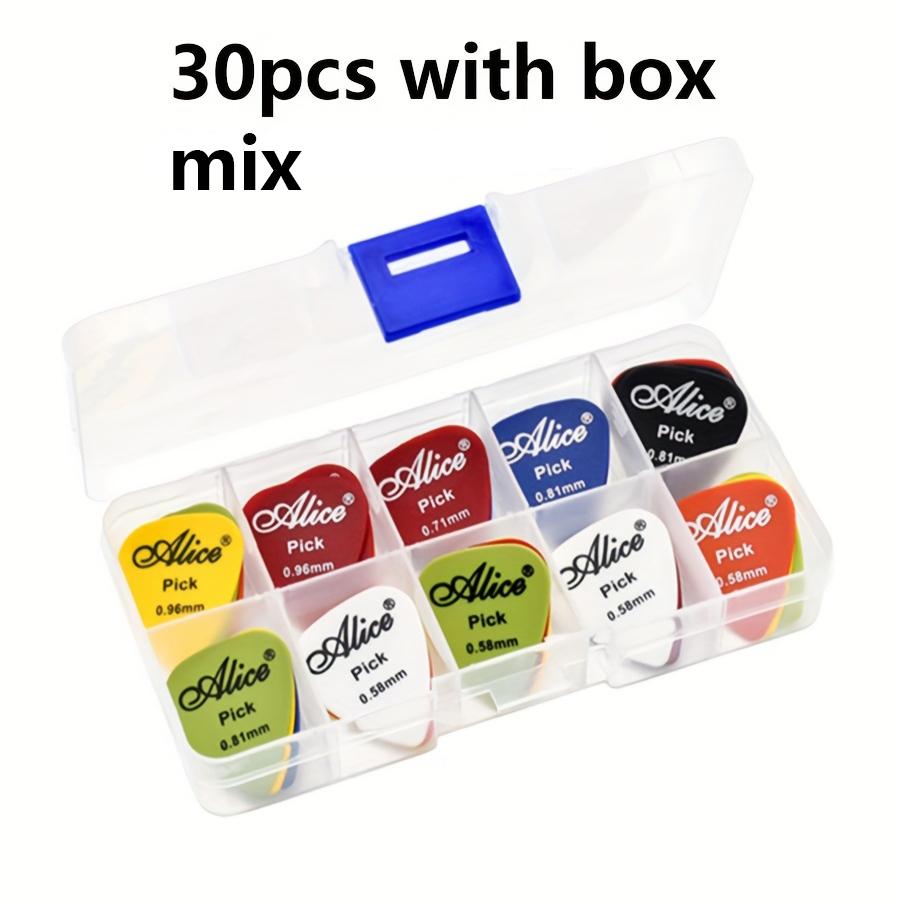 30pcs Alice Guitar Picks Assorted 0.58-1.50mm 6 Sizes Colorful ABS Plectrums with Transparent Storage Box for Acoustic JXB