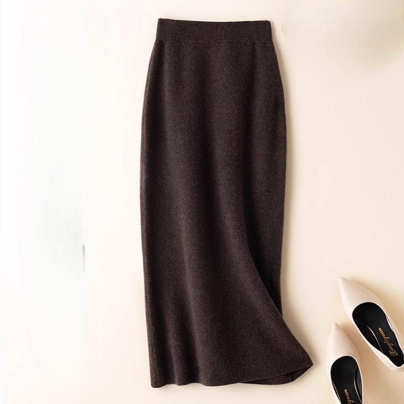 Falda Lápiz de Punto de Invierno de Cintura Alta para Mujer Elástica Ajustada de Largo Medio Faldas Cálidas
