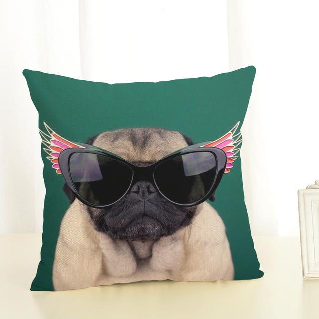 Niedlicher Mops-Hund-Druck-Kissenbezug, kreativer Mops-Baumwoll-Leinen-Kissenbezug, dekorativer Kissenbezug, Wohnaccessoires-Kissenbezug