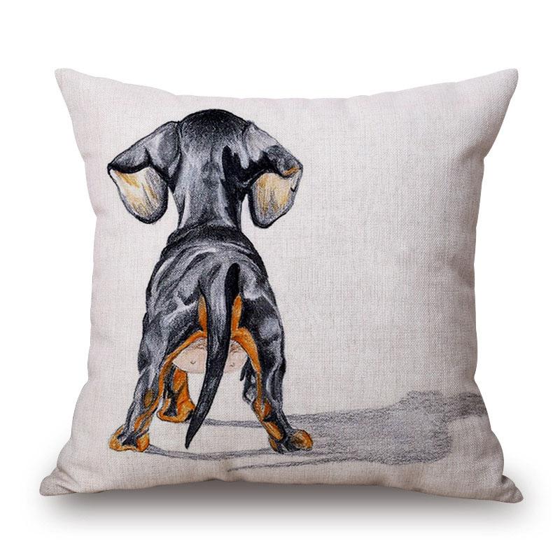 Hand Painting Dachshund Posters Cushion Covers Rose Flower Sausage Dog Keep Calm And Hug Pillowcase Decorative Pillows For Sofa