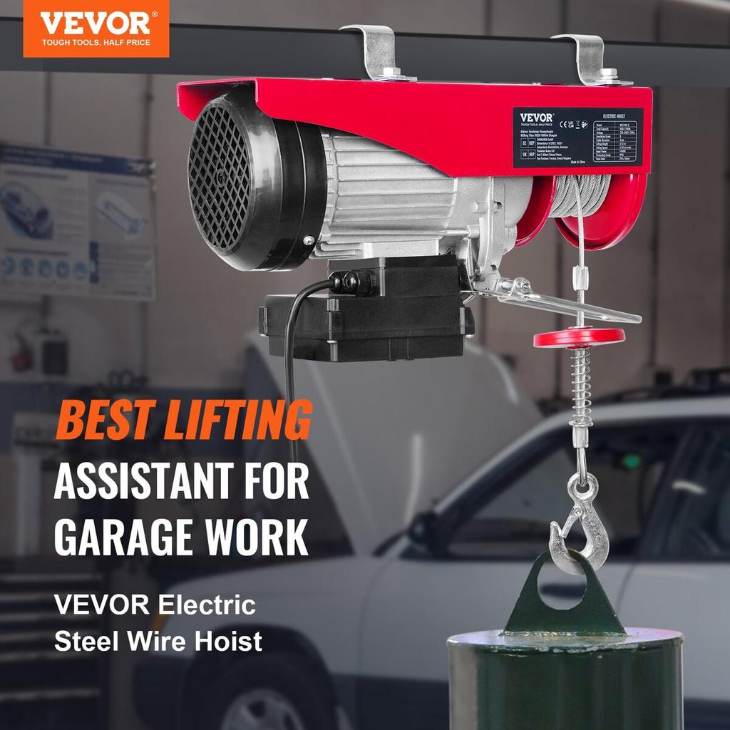 Electric Hoist, 1320 Lbs Lifting Capacity, 1150W 220V Electric Steel Wire Winch with Wireless Remote Control, 40ft Single Cable Lifting Height & Pure