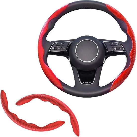 2Pcs Universal Fit Carbon Fiber Steering Wheel Cover, Anti-Skid Steering Wheel Cover/Segmented Steering Wheel Protector/Car Interior Accessories