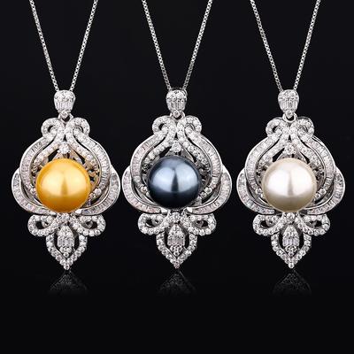 Jewelry Copper Bottom Plating Design Pearl Luxury Retro Pendant Necklace 16Mm