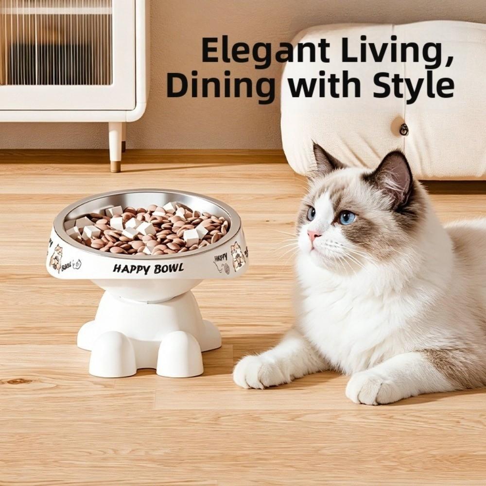Detachable Stainless Steel Cat Bowl Non-Slip Base Chew-Proof Edge Cat Feeding Bowl Drop Resistant Anti-Tip Cat Food Water Bowl
