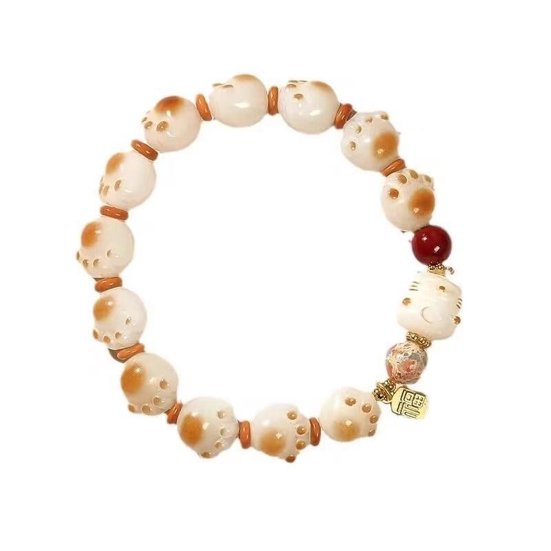 Charcoal Caramel Lucky Cat Claw Beaded Bracelet - Cute Jewelry Gift for Her
