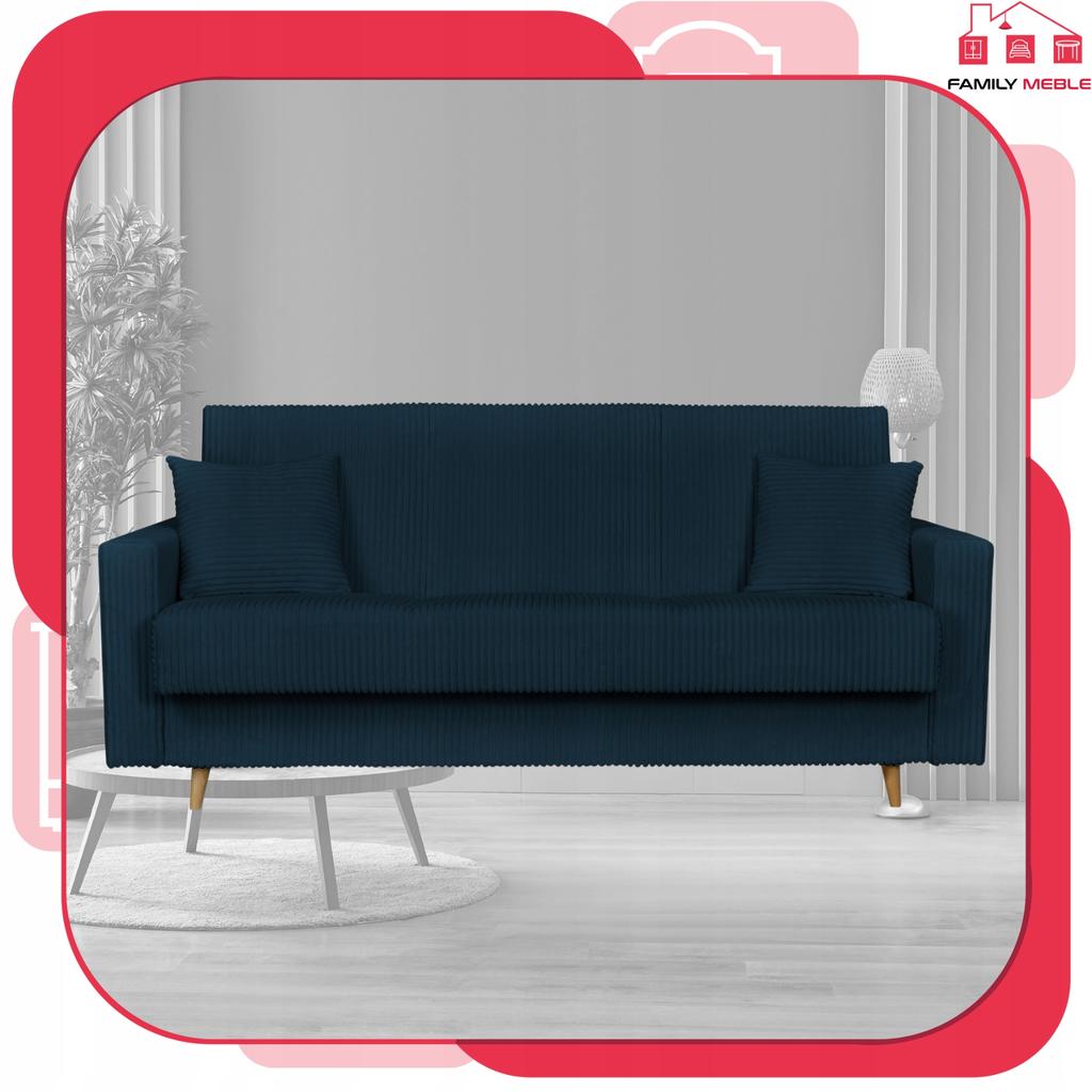 Sofa Bed Rene Sofa Bed with Storage Family Meble Corduroy Navy Blue