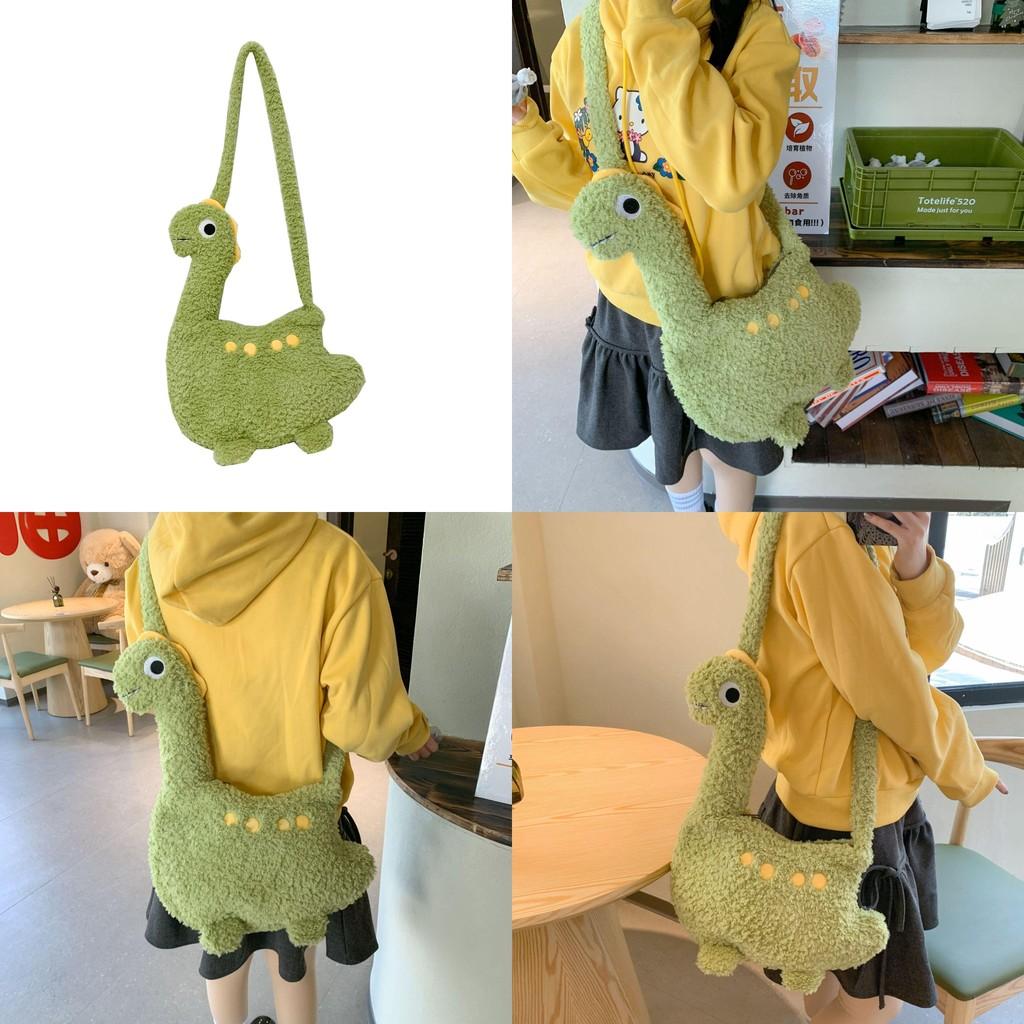 Cute Dinosaur Plush Crossbody Bag For Girls Handheld Toy Style With Elliptical Shape And Zipper