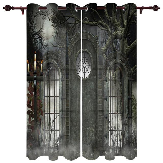 Halloween Architecture Horror Noční okenní závěsy do obývacího pokoje Ložnice Kuchyň Ošetření oken Vánoční závěsy