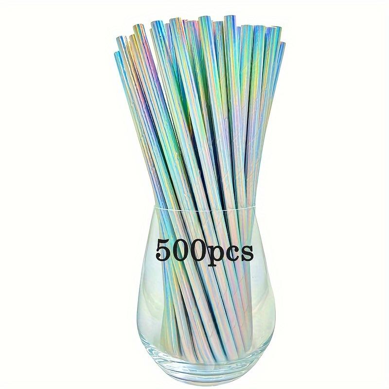 300/500pcs Gradient Color Straws, 0.23*7.75 Inches, Laser-coated Paper Disposable Straws, Paper Straws, Non-toxic and Odorless