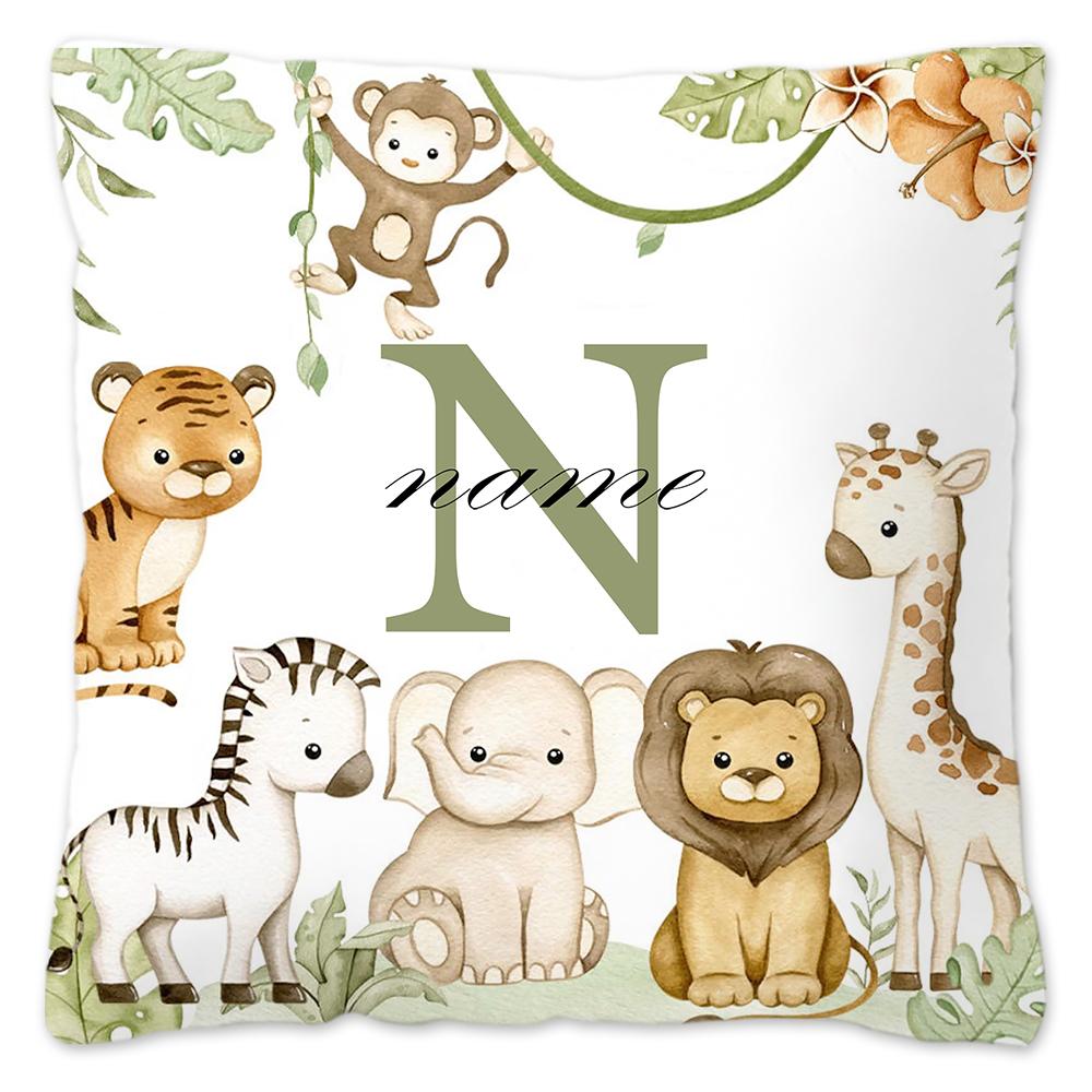 Animal with Name Pillow Case Personalized Pillow Dust Cover Bedroom Kids Wild Party Decoration Pillowcase Birthday Children Gift