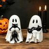 Miniature Ghost And Cat Craft Halloween Ornament, Hugging A Black Sculpture, Whimsical Figurine Resin Unique Figurine, for Home Bedroom Entrance