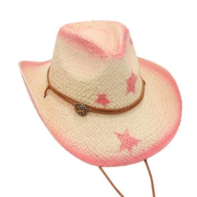 Western Cowboy Strohhut Outdoor Sonnenhut Strandhut am Meer Ritterhut Herren- und Damen Pink Cooler Hut