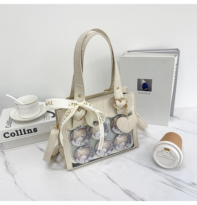 NASSIA Ita Bag, Oshikatsu Bag, 2-Way ToteHandbag, Crocodile Design, Cute Shoulder Bag (White)