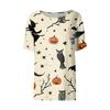 Women's Casual Short Sleeve Pullover Top Halloween Print Bat Pumpkin Ghost Spider Web Round Neck Shirt
