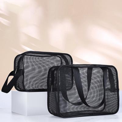Transparente Kosmetiktaschen aus Netzstoff, tragbar, schwarz, für unterwegs, Kulturbeutel, große Kapazität, Wasch-/Make-up-Koffer, Badezimmerbedarf
