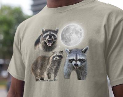 Drie Wasberen Grafische T-shirts, Retro Wasbeer Maan T-shirt, Wasbeer Liefhebbers, Grappig Wasbeer T-shirt, Wasbeer Cadeaus, Wolfsshirt, Dierenvriend Cadeau