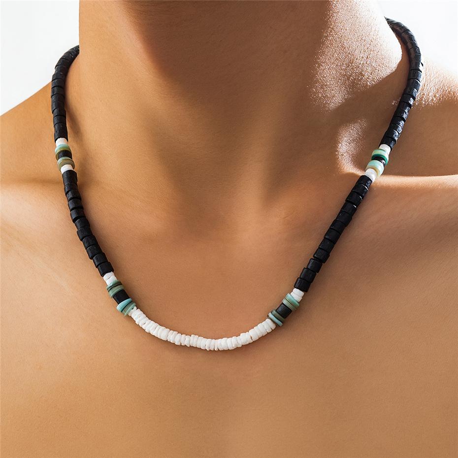Vintage Beach Boho Surfer Coconut Wooden Chain Necklace for Men Simple Geometric Tribal Ethnic Beads Choker Neck Accessories New
