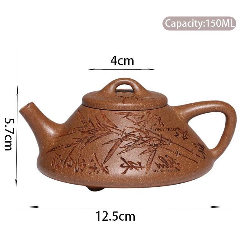 

Yixing Purple Clay Stone Scoop Teapot Handmade Bamboo Leaf Pattern Tea Pot Beauty Tea Infuser Kettle Chinese Zisha Tea Set