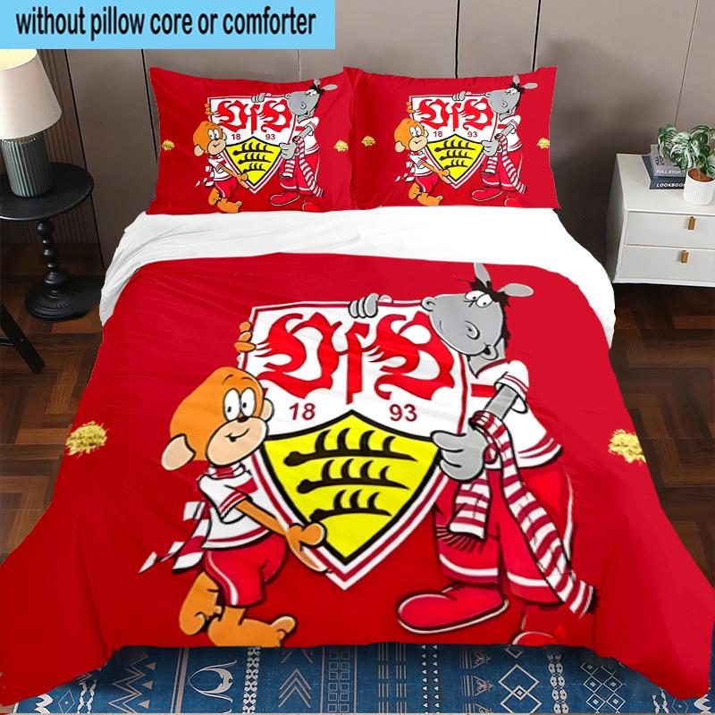 3-teiliges VfB Stuttgart Maskottchen Aufdruck Bettwäsche-Set, Enthält einen Bettbezug und zwei Kissenbezüge für das Schlafzimmer, Geeignet für alle Jahreszeiten