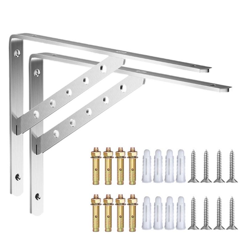 2Pcs Stainless Steel Support Brackets Heavy Duty Triangular Frame Wall Shelf Right Angles Support Stand Enduring