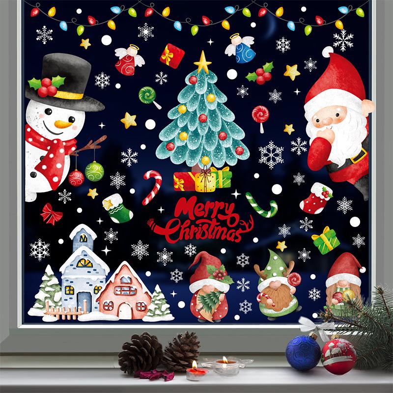 New Christmas Decoration Snowflake Sticker Elk Snowman Christmas Tree Static Sticker Christmas Pie