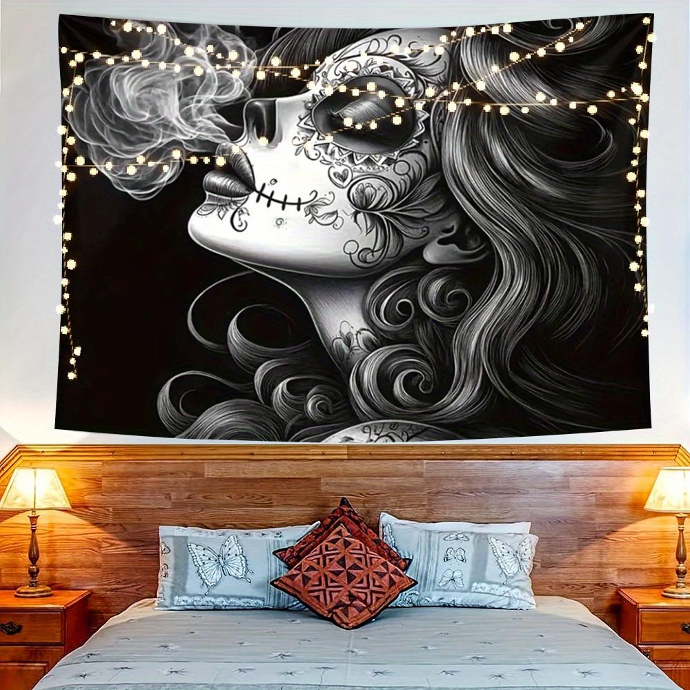 Day of the Dead Sugar Skull Woman Wall Tapestry Black and White Art Boho Bedroom Decor Halloween Theme Hanging Art